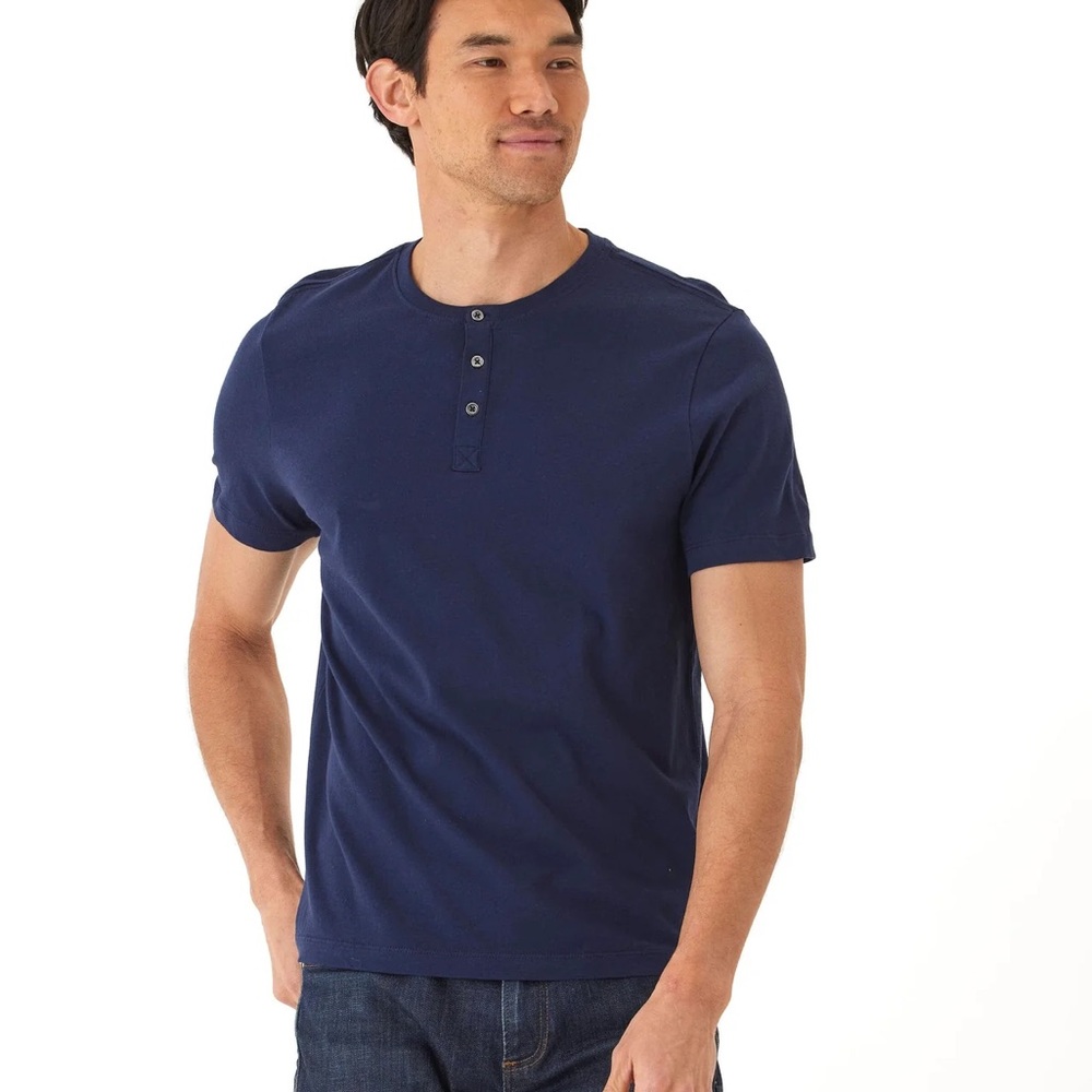 Men's Thread 4 Thought Navy Blue Henley Short Sleeve Shirt size Large